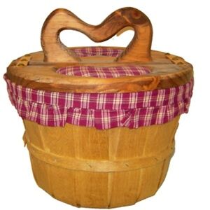 Little rock and crate apple sewing basket with Red Plaid Accents